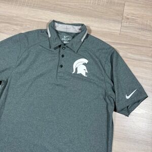 Nike Dri-FIT Michigan State University Performance Polo Shirt Green Mens Size M‎
